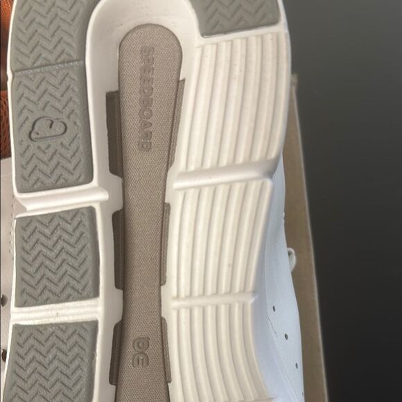 On Cloud Men Leather Running White and Tan Sneakers - Picture 8 of 10